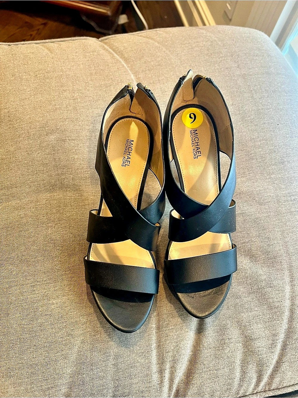 Michael Kors Berkley Leather Zip Stacked Block Heel Platform Sandals Black
